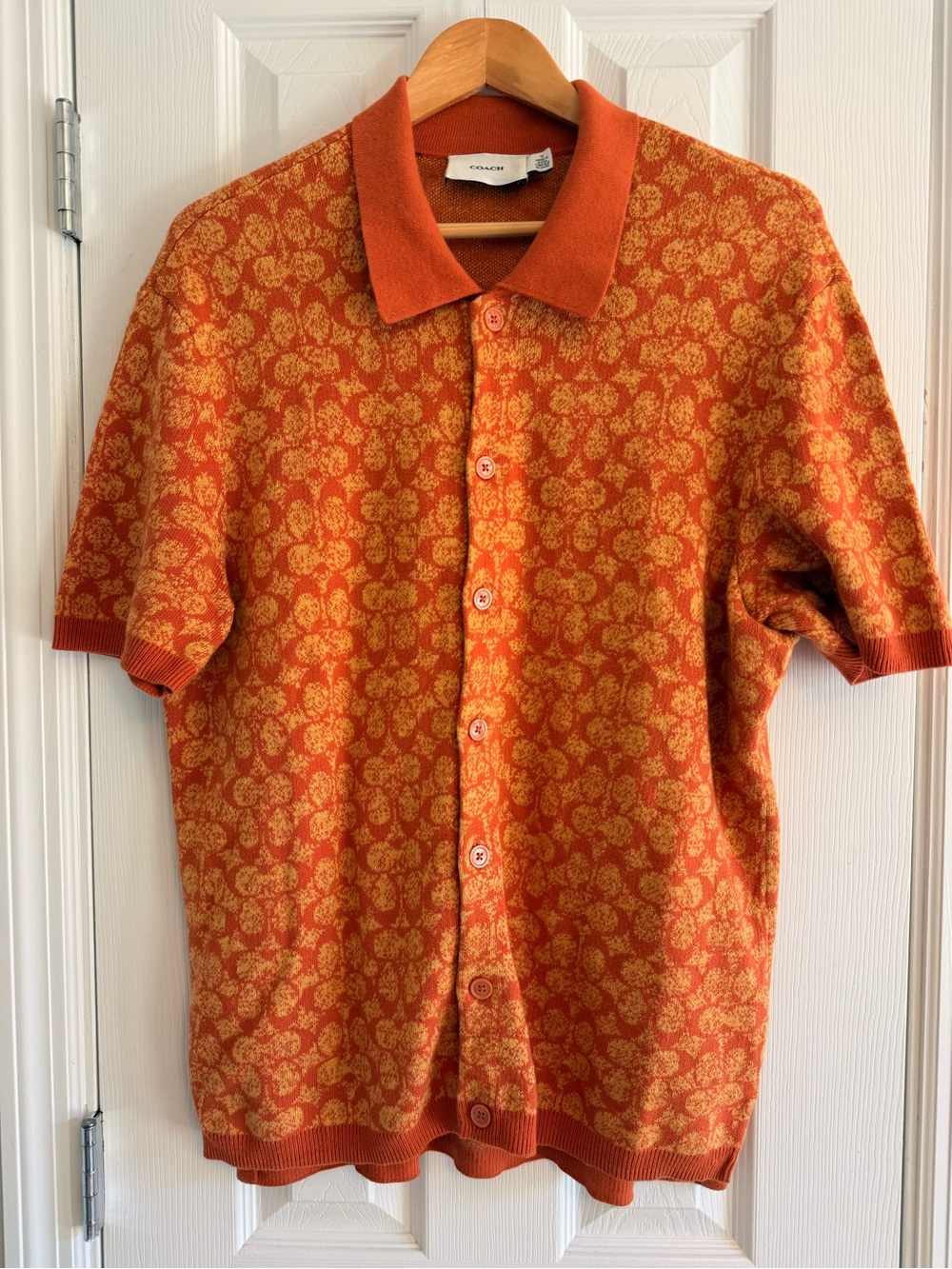 Coach Mens Signature Polo Shirt C Print Logo Orange size Medium